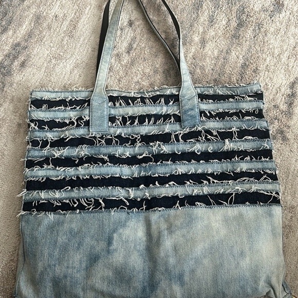 Marc Jacobs Wingman Striped Denim Tote Bag Sequined Tropical Patche - Picture 5 of 8